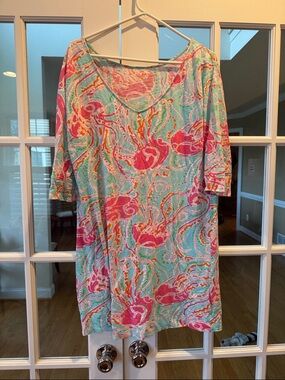 Lilly Pulitzer Aqua, Pink & Orange Swirl Print Tunic Dress